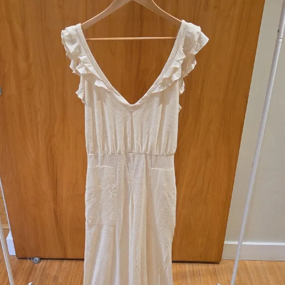 Cream Ruffle Jumpsuit - Picture 1 of 8